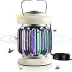 Electric insect zapper with UV light attracting flies and mosquitoes, featuring a coiled power cord and handle.