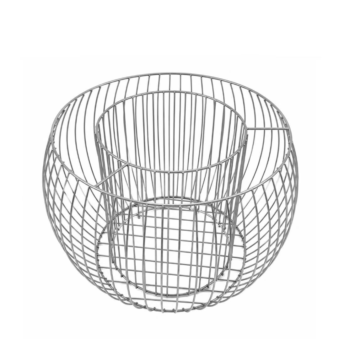 Medium-sized round metal gabion planter basket with inner cylindrical compartment on white background.