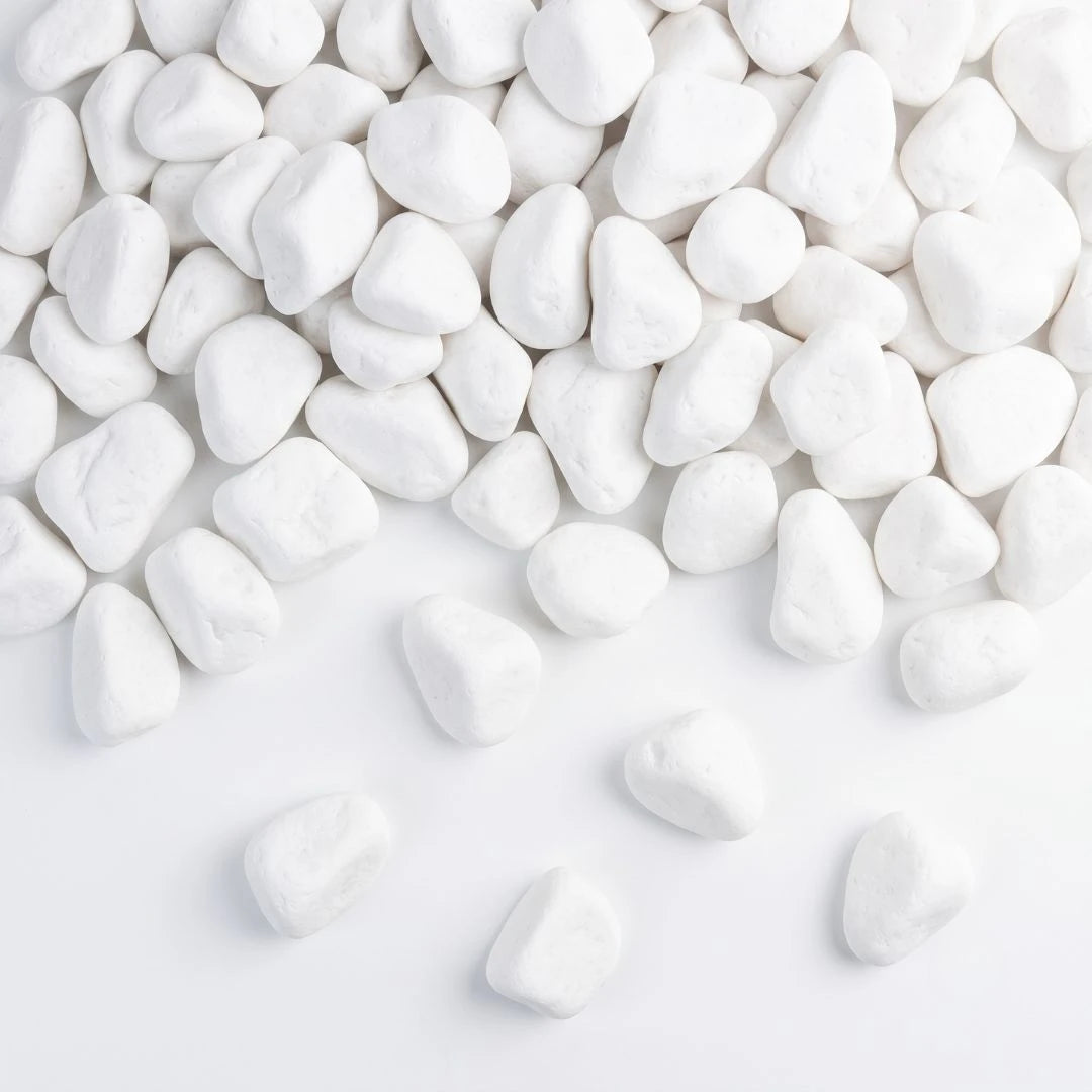 large white cobbles - white decorative pebbles scattered on a clean white background.