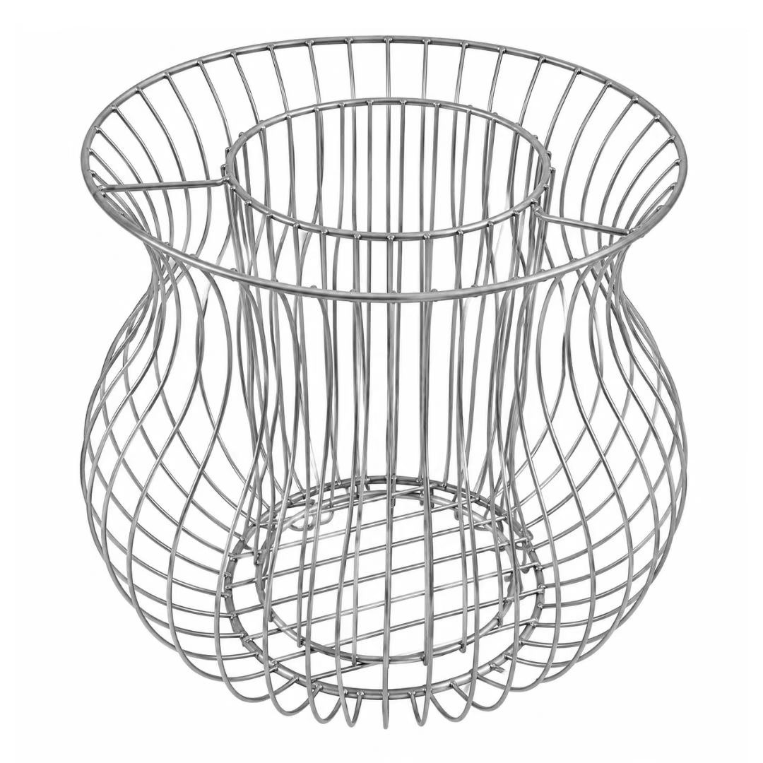 Metal gabion planter basket with curved wire design, suitable for UK garden landscaping.